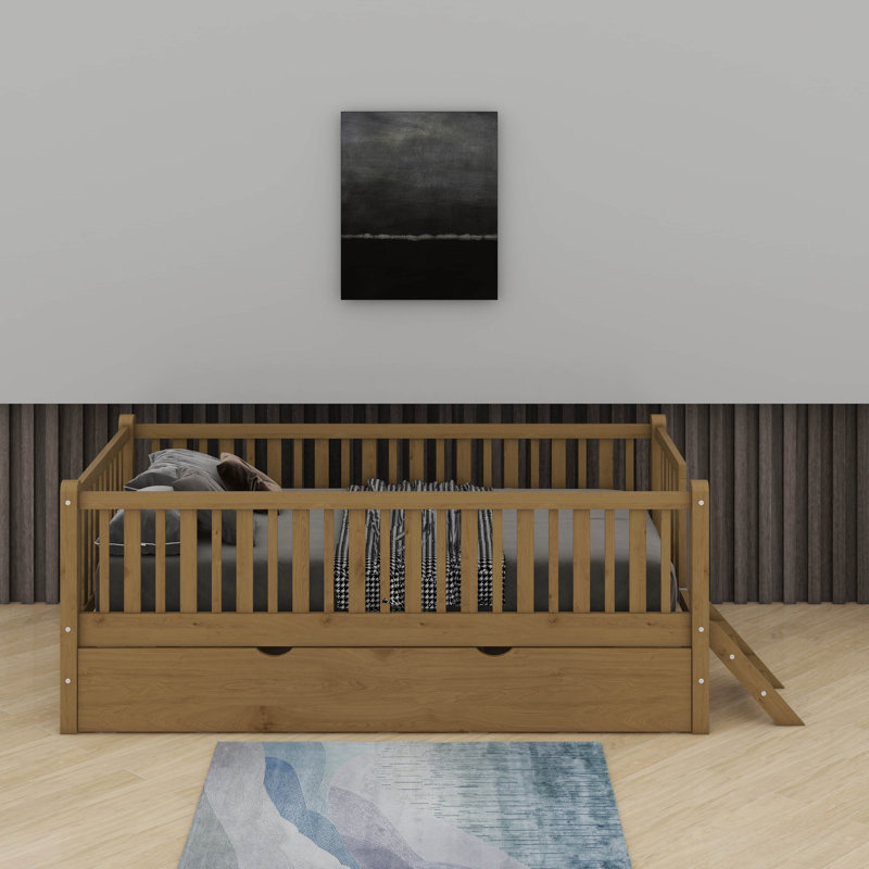 Twin Size Platform Bed With Trundle, Walnut