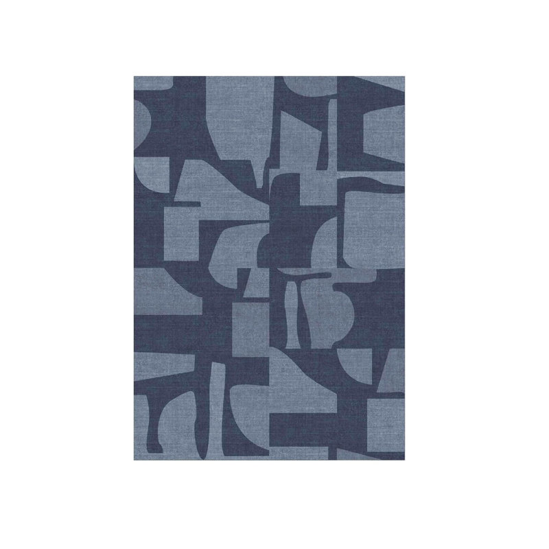 Abstract Blue Geometric Area Rug 5' x 7' for Office, Navy Blue