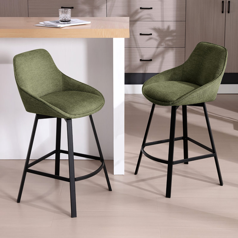Absalom Swivel Upholstered 25.6'' Linen Counter Stool with Metal Frame, Green