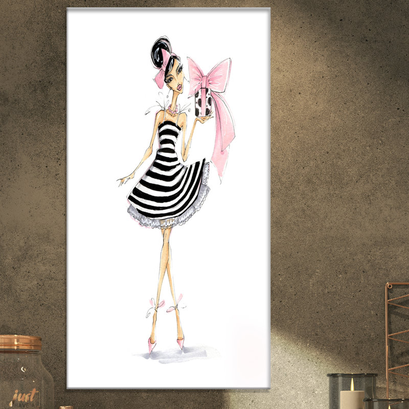 Reproduction d’art graphique sur toile tendue « girl tenant a gift », H 32 po x l 16 po x P 1 po