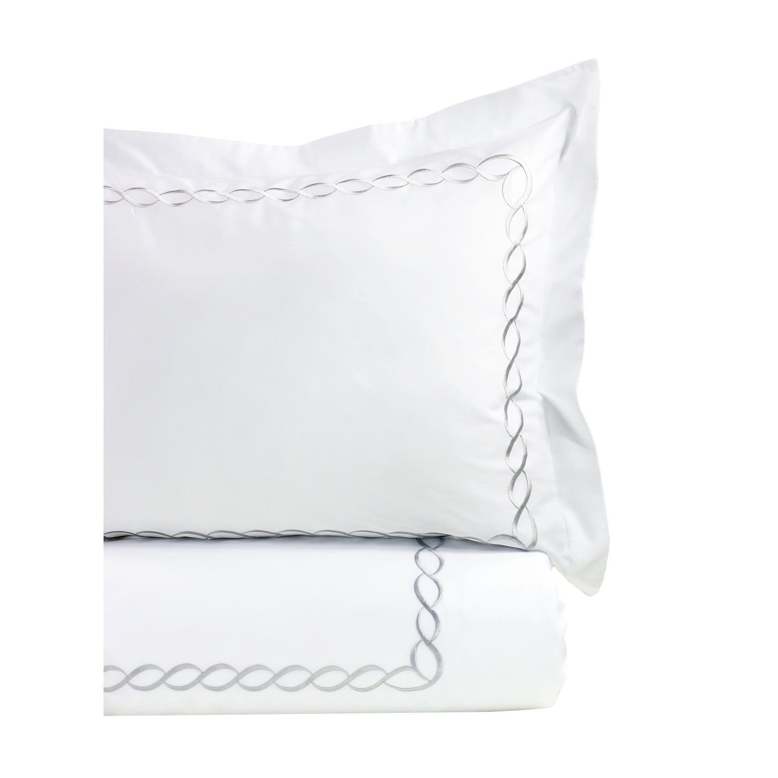 Avellana Sateen Duvet Cover Set, Queen Duvet Cover + 2 Shams, Gray/White