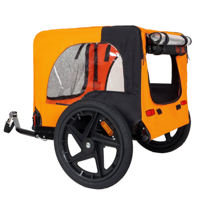 Black+orange Outdoor Heavy-duty Collapsible Pet Bike Trailer – 16” All-terrain Wheels, Universal Hitch, Foldable Dog/cargo Carrier For 20”-29” Bikes