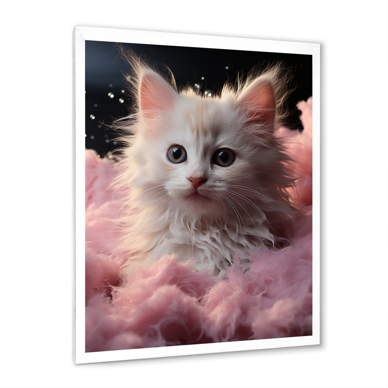 " Bathroom Cuddly Kitten Bath ", White Picture Framed, 32" H x 16" W x 1" D
