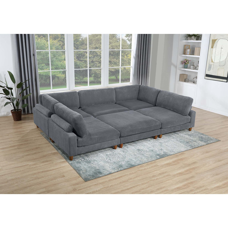 Ensemble modulaire 6 pièces, Velours côtelé gris foncé