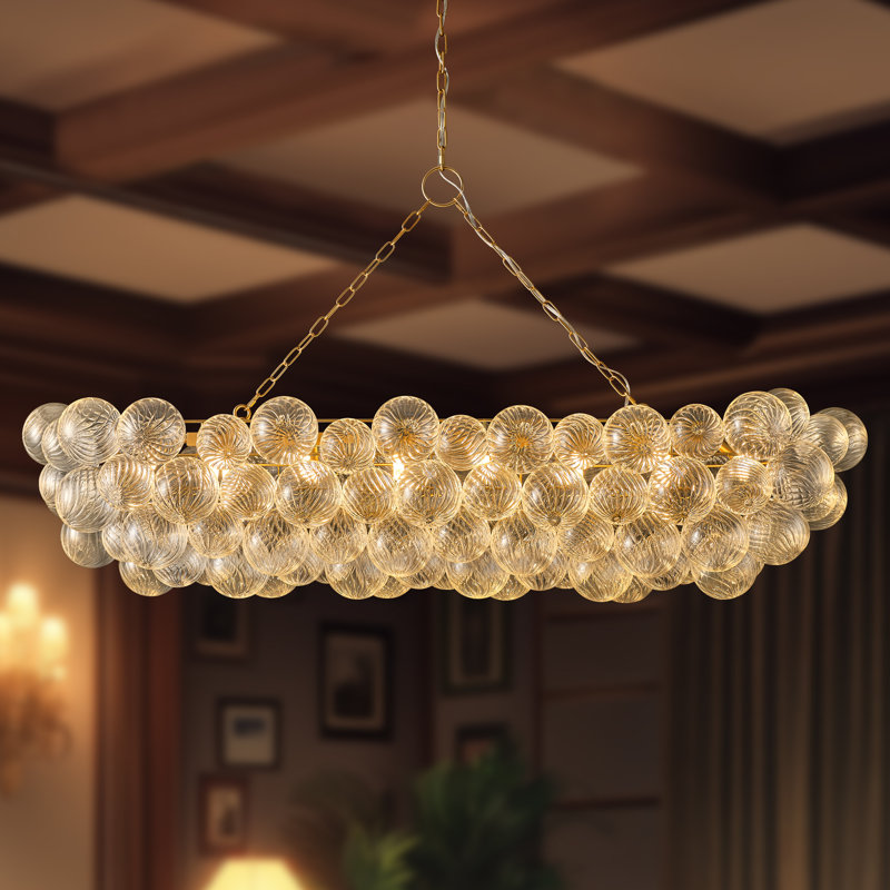63'' Gold Bubble Ball Chandelier, 14-Light G9 Led Pendant Light With Hand Blown Swirled Glass Globes, Modern Mid Century Cluster Ceiling Fixture For Dining Room, Living Room, Kitchen Island