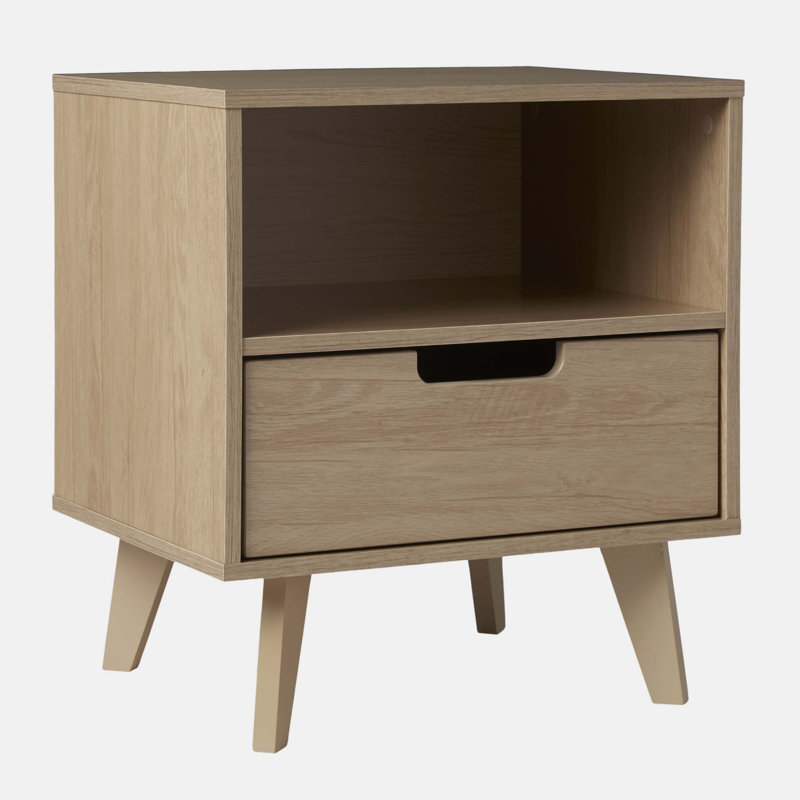 Riviera Mid-Century Modern 1-Drawer Nightstand with Open Cubby