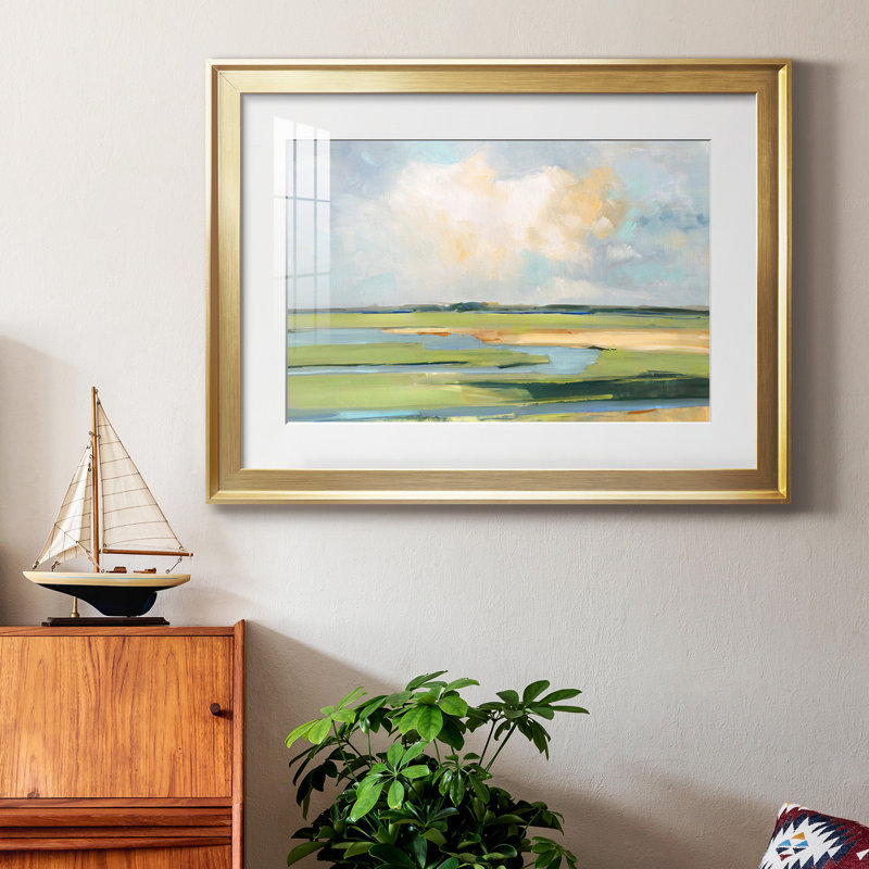" Pastel Horizon II ", Framed Print with Mat, 30.5" H x 42.5" W, Gold