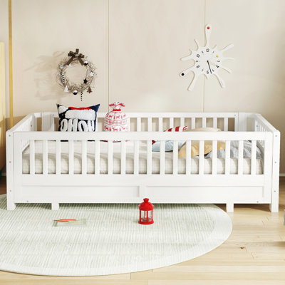 Twin XL Size Platform Bed With Guardrails