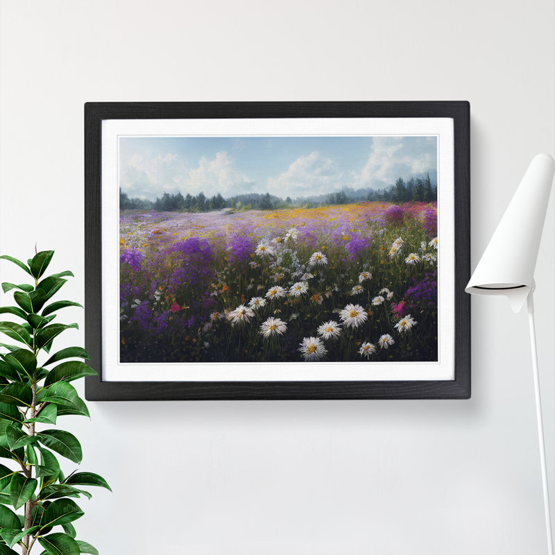 Blissful Wildflowers Floral - Single Picture Frame Print, 46cm H x 64cm W x 2cm D, Black