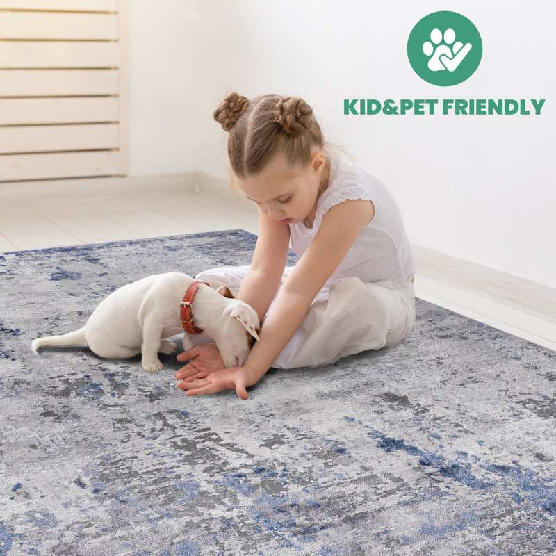 LOOM & LUXE Collection 6X9 Silver/Blue/Abstract Non-Shedding Area Rug