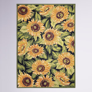 Lark Manor™ Akera Sunflowers Indoor/Outdoor Rug Black & Reviews | Wayfair