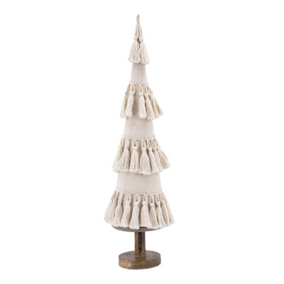 D5.3x22" Fringes Embellished Cone With Wooden Base