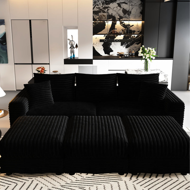 82,7 po à 3 places en velours côtelé noir, convertible en méridienne, structure, éponge haute densité, canapé-lit en velours côtelé Ottomans, coussins confortables, support stable, assemblage facile, amovible