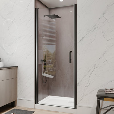 32"-34"W X 72"H Semi-Frameless 180° Rotatable Pivot Shower Door With 1/4 Inches Tempered Glass