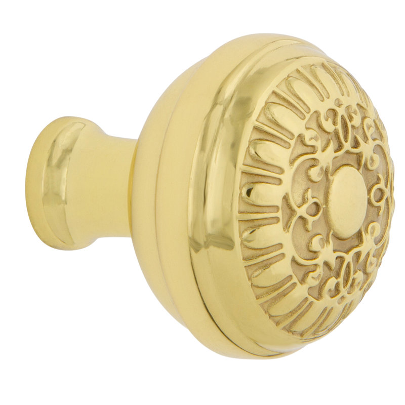 Egg and Dart 1 3/8" Diameter Round Knob, Polished Brass