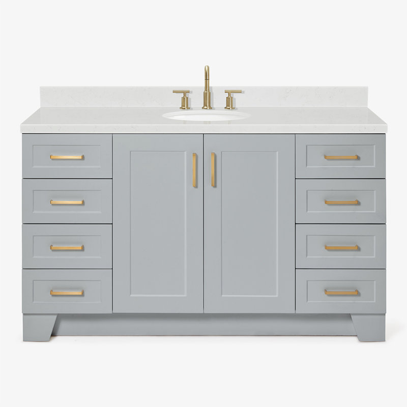 61 IN.  Single Bathroom Vanity, Oval, Gray, Carrara Quartz