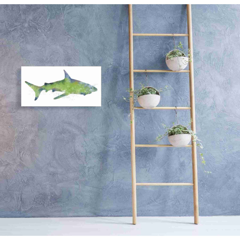 «Watercolor Shark II» par Linda Woods, art mural sur toile, H 12 po x l 24 po x P 0,75 po