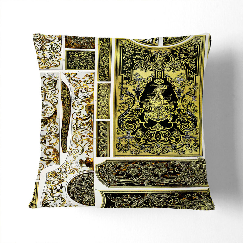 17th And 18th Century Pattern With Scrolls And Birds Damask Square Throw Cushion, Stone, 40 x 40 cm