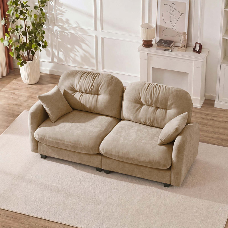 Canapé-lit modulaire ergonomique en chenille avec accoudoirs élégants et base en bois, Camel