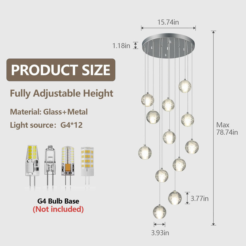 Luminaire suspendu moderne en chrome avec cristaux de gouttes de pluie et grand lustre à DEL pour hall d'entrée, escalier de salon