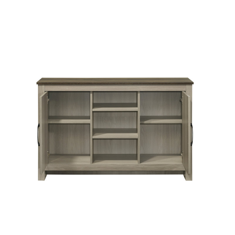 Nyla 47"W Gray Oak Console Table, Buffet Table, Sideboard with Shelves and Cabinet Doors