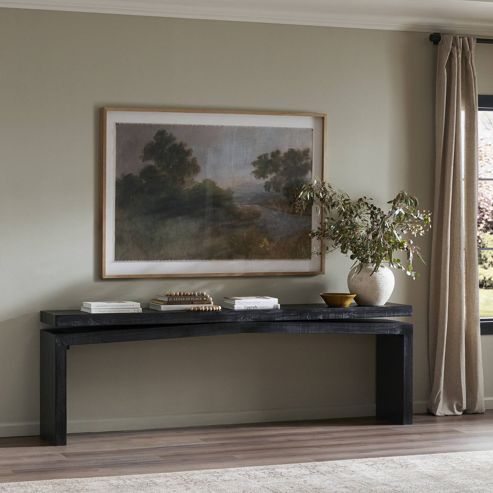 Henn Solid Wood Console Table, Aged Black Pine, 30.75" H x 94" W x 15" D