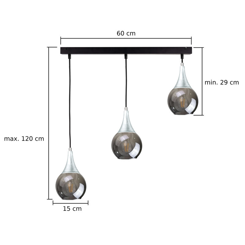 Crespin 3 - Light Kitchen Island Pendant, Black/Silver, Grey