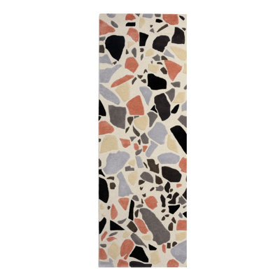Walking On Terrazzo Abstract Area Rug in Black/Orange/Gray/Ivory
