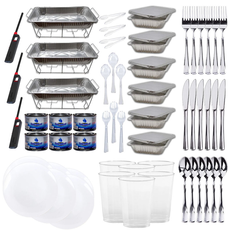 Silver Disposable Chafing Dish Buffet Set with Utensils, 36 Pieces
