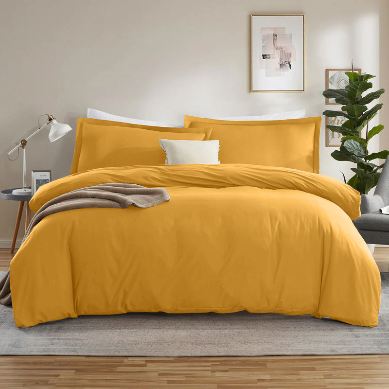 300TC Microfiber Duvet Cover Set – Reversible Luxury 3-Piece, Super King Duvet Cover + 2 Standard Pillowcases, Mustard/Ocher