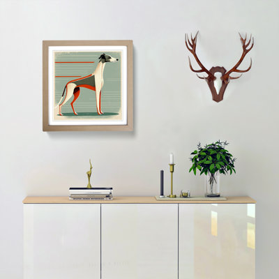 Greyhound Dog Mid-Century - Single Picture Frame Print on Wood