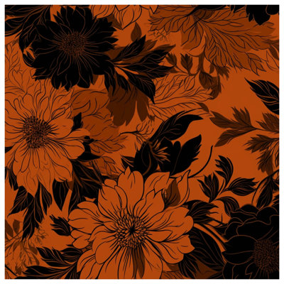 Édredon orange, floral noir
