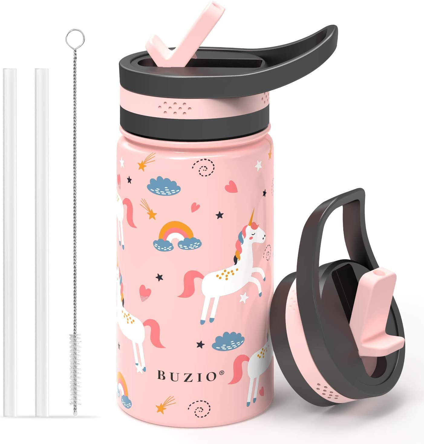 BUZIO Insulated Wide Mouth Straw Water Bottle