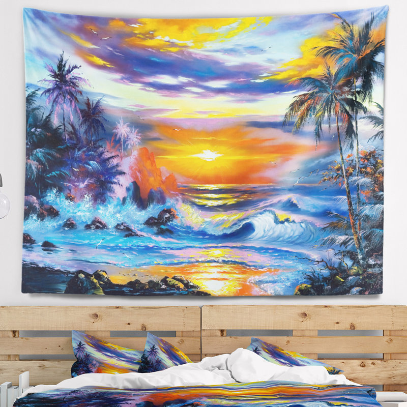 Mer paysage dans la tapisserie du soir, H 50 po x l 60 po