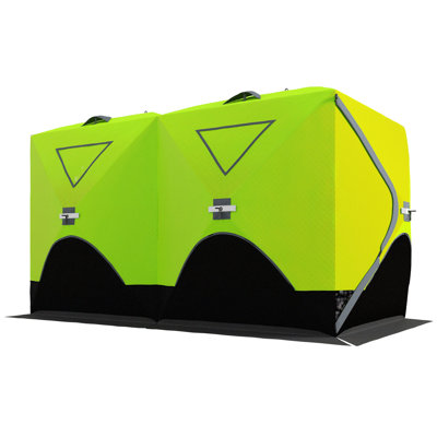 5-8 Person Insulated Pop-Up Ice Fishing Shelter, Portable Ice Fishing Tent Shanty with Carrying Bag, 2 Doors and Anchors for Low-Temp -22℉, Bright Green