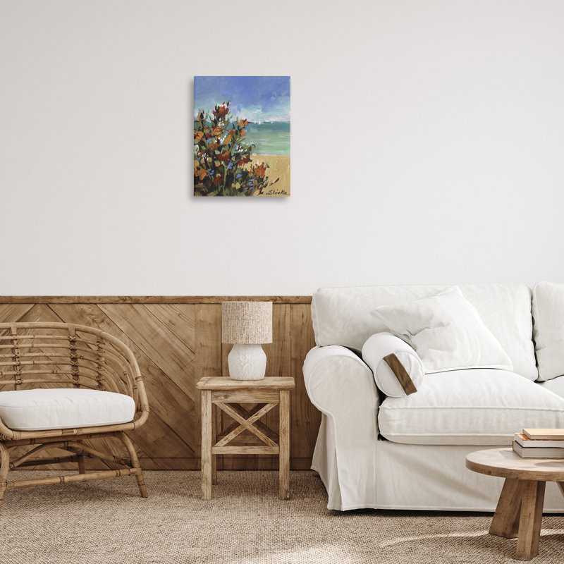 Art mural sur toile, "Voiliers à distance avec fleurs", design par JANE SLIVKA, H 20 po x l 16 po