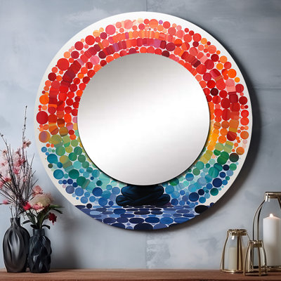 «Colorful Meditation Harmony Of Mind» - miroir mural décoratif méditation, grand miroir rond traditionnel, impression d'art en métal