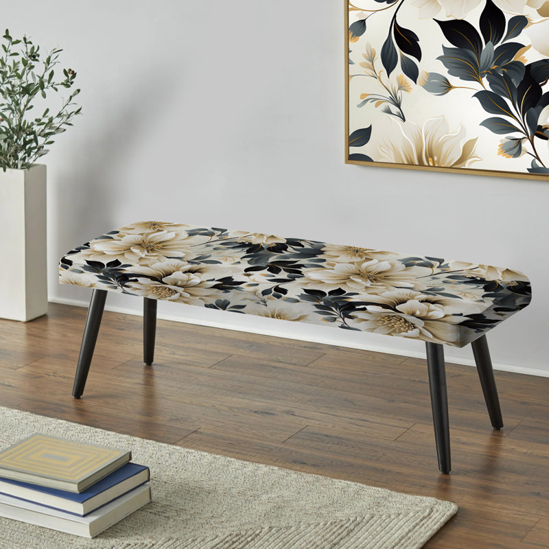 Banc rembourré Plants, Pivoines sophistication beige indémodable III
