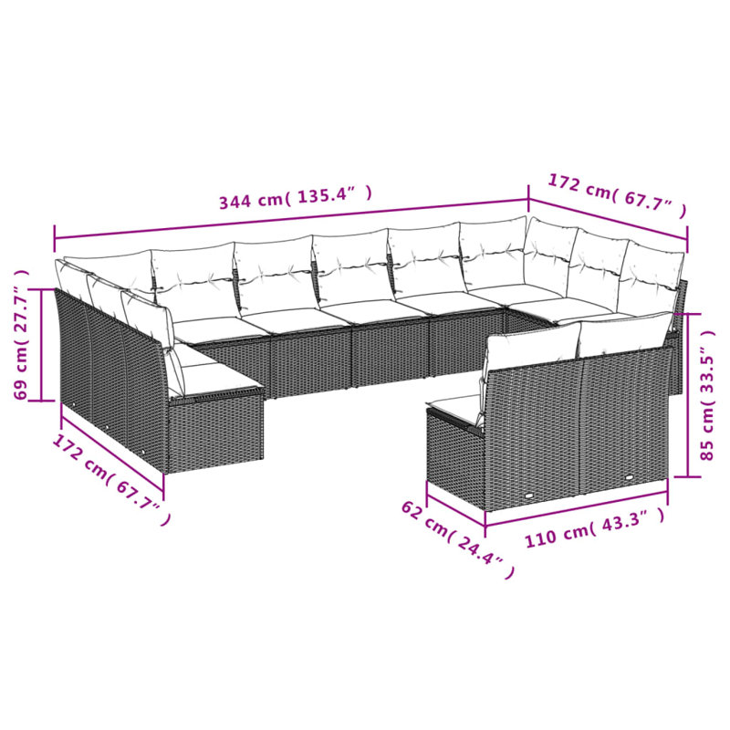Vidaxl Garden Sofa Set  Poly Rattan 9 Piece Modular