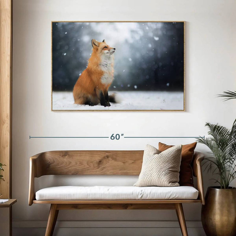 Dreamy Winter Fox, Cadre flottant en bois naturel, 46 po x 31 po