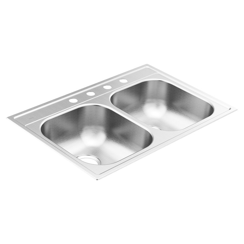 2000 Series 18" W Double Basin Drop-In Kitchen Sink, 4 Hole