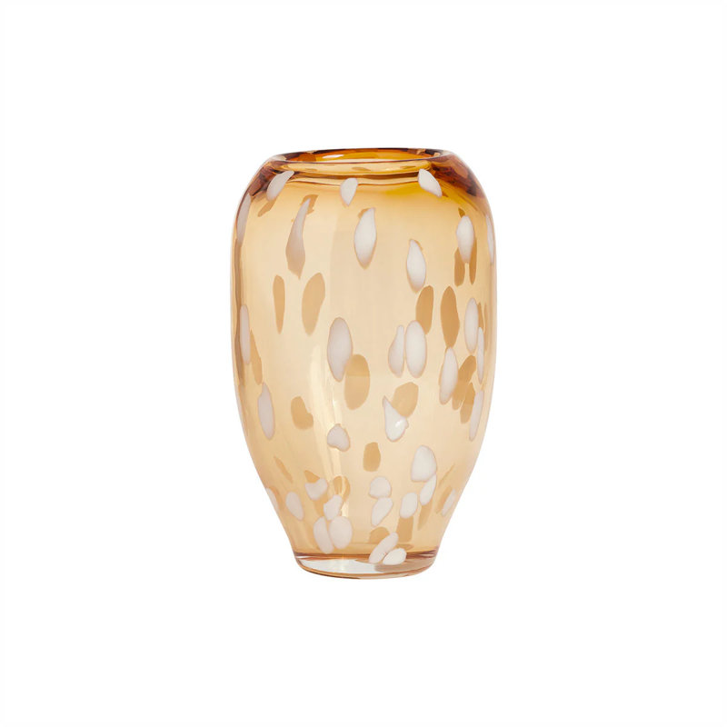 Jali Handcrafted Glass Table Vase, 9.06" H x 5.51" W x 5.51" D, Amber/White