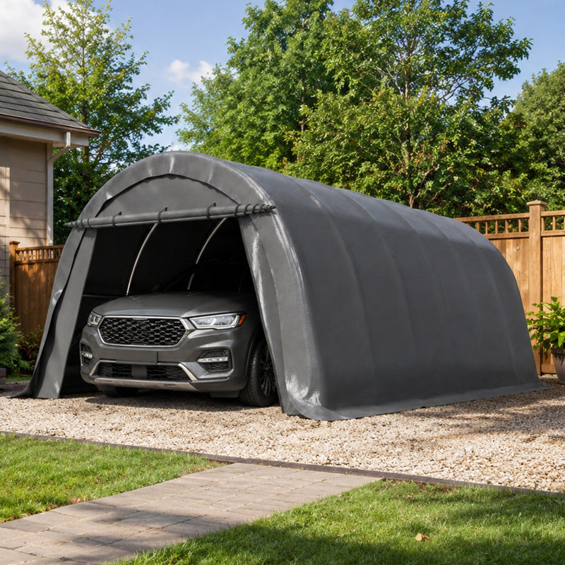 12 ft. W x 24 ft. D Heavy Duty Dome Carport Galvanized Steel Frame Anti Snow