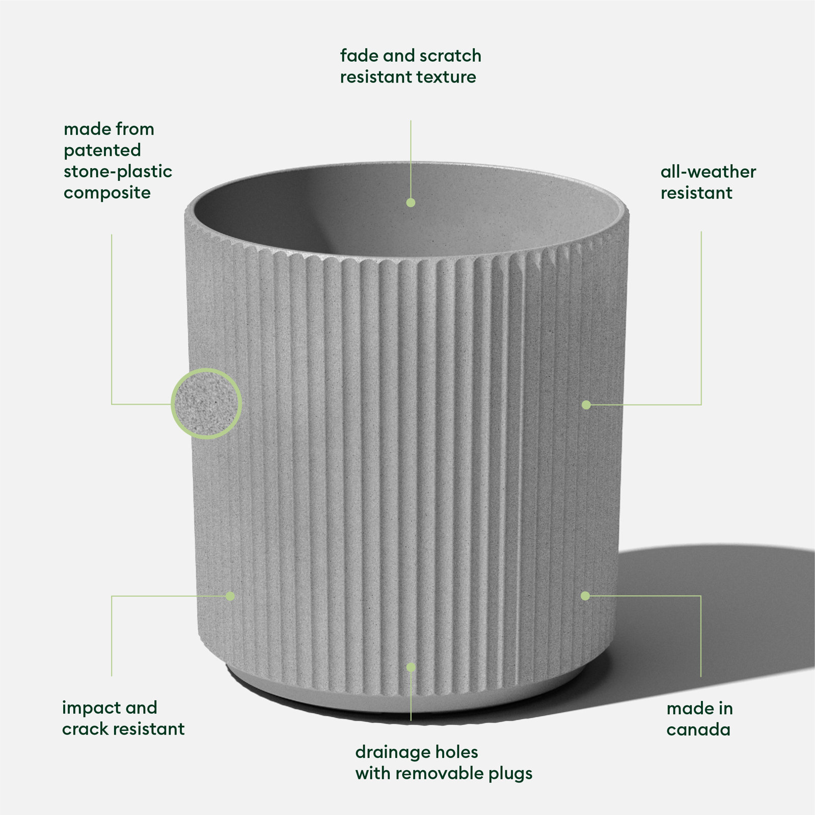 Demi Series Round Planter, 2, Gray, 19.75" H x 18.5" W x 18.5" D