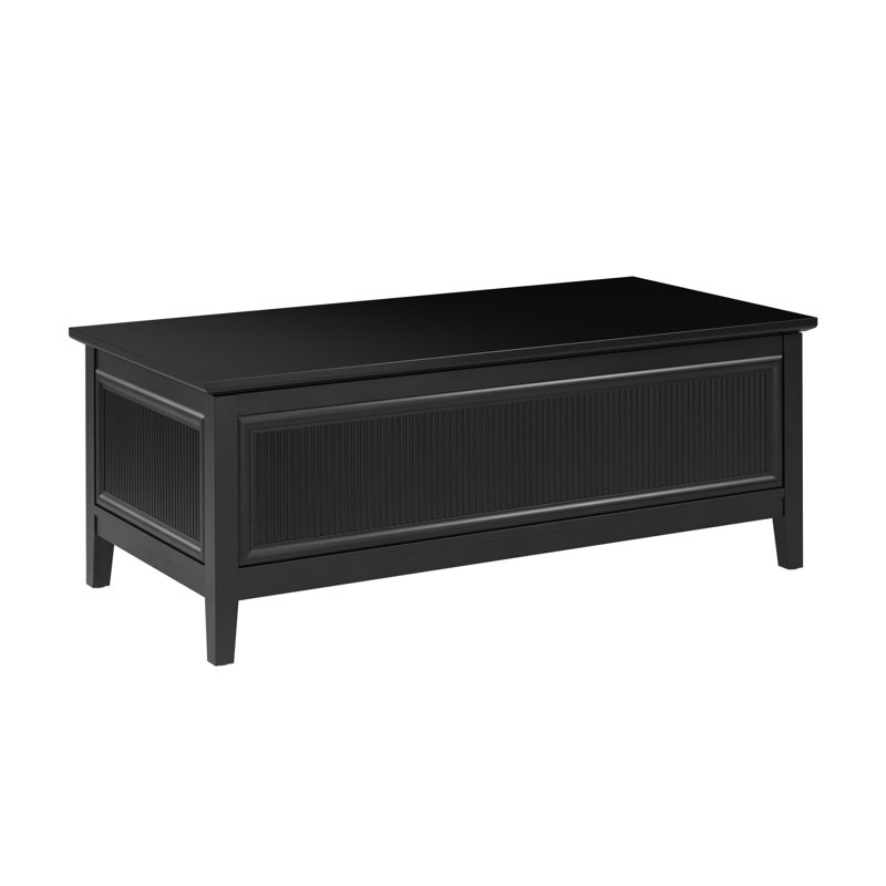 Table basse à plateau relevable cannelé 47W avec rangement pour salon, Noir