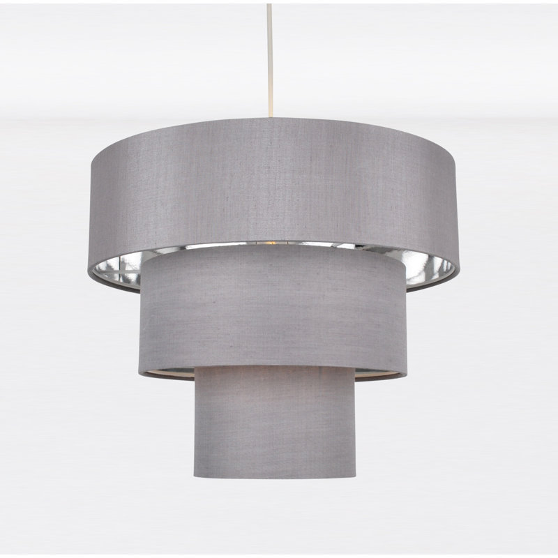 29cm H Silk Drum Pendant Shade, Chrome/Grey 