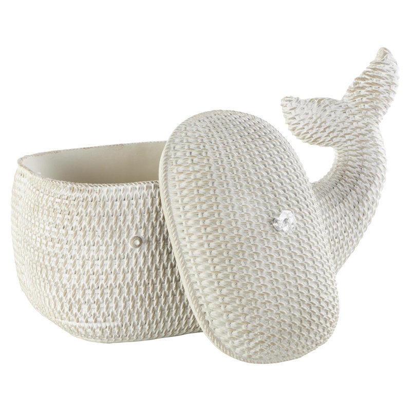 Athalia Cole And Grey Resin Woven Inspired Storage Whale Decorative Box With Clear Knob