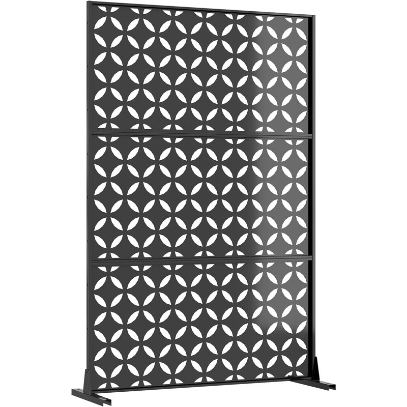 Outdoor Metal Privacy Screen – 72"×47" Freestanding Garden Pool Divider with Stand Decorative, Galvanized Steel Privacy Fence for Balcony Patio Indoor Room Hot Tub