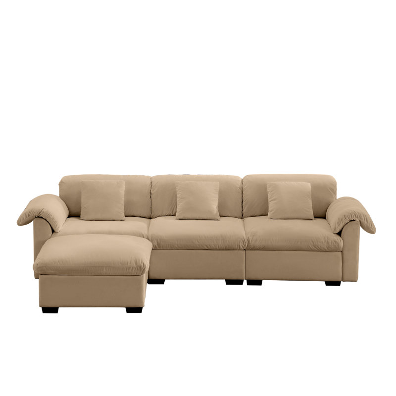 Rangement en L en velours brun clair avec salon réversible, 3, H 33,9 po x l 119 po x P 37,6 po