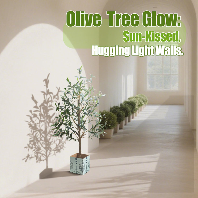 Olive artificielle avec gouttelettes d'eau: 4 pieds de plantes artificielles réalistes avec des fruits pour la décoration intérieure du balcon
